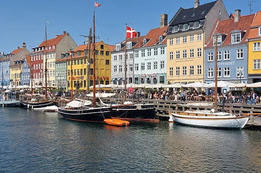 Nyhavn, 17th-century waterfront. Canal district in Copenhagen, Denmark